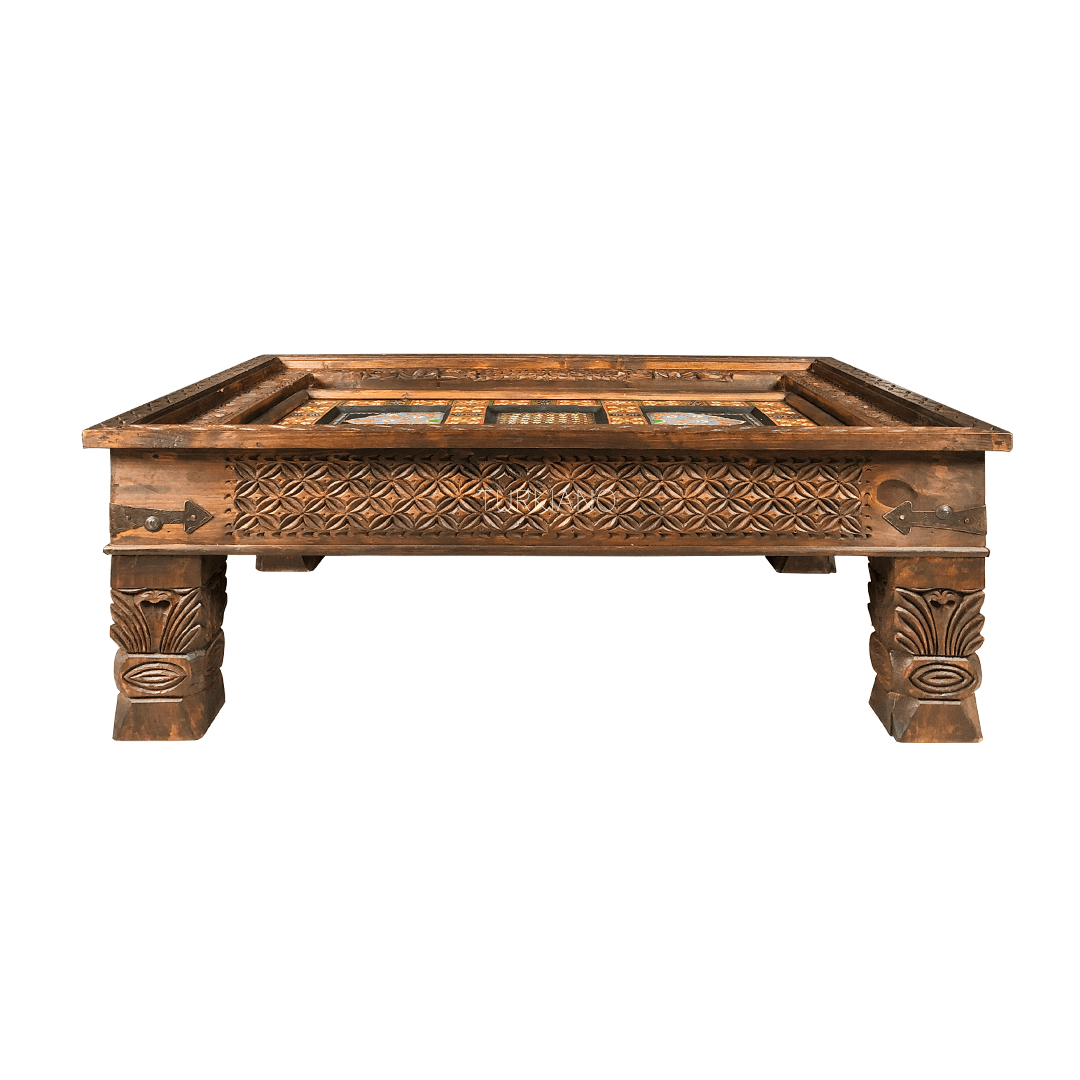 Mughal Hand Painted and Hand Carved Solid Wood Coffee Table C34