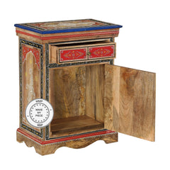 Pandora Hand Painted Indian Solid Wood Colorful Bedside Table