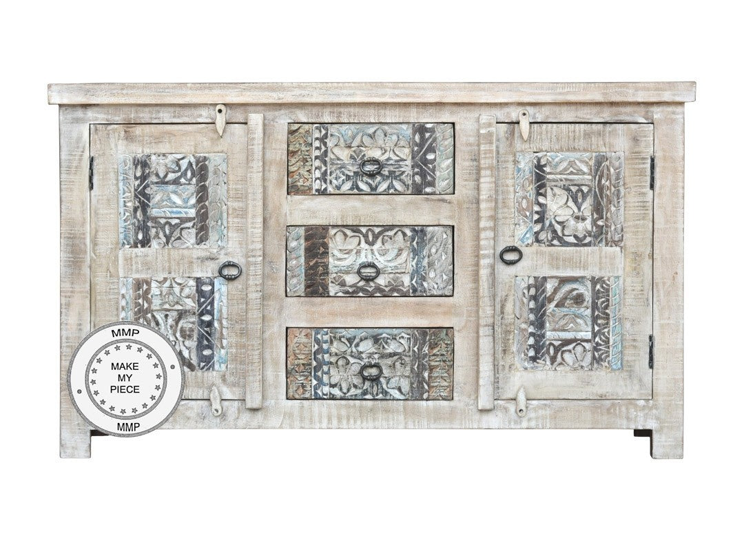 Yennora Indian Solid Wood Buffet Sideboard With Carved Drawers