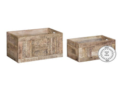 Yennora Indian Solid Wood A Set Of Two Carved Blanket Box Natural