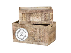 Yennora Indian Solid Wood A Set Of Two Carved Blanket Box Natural