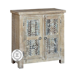 Yennora Indian Solid Wood Carved Small Cabinet Whitewash