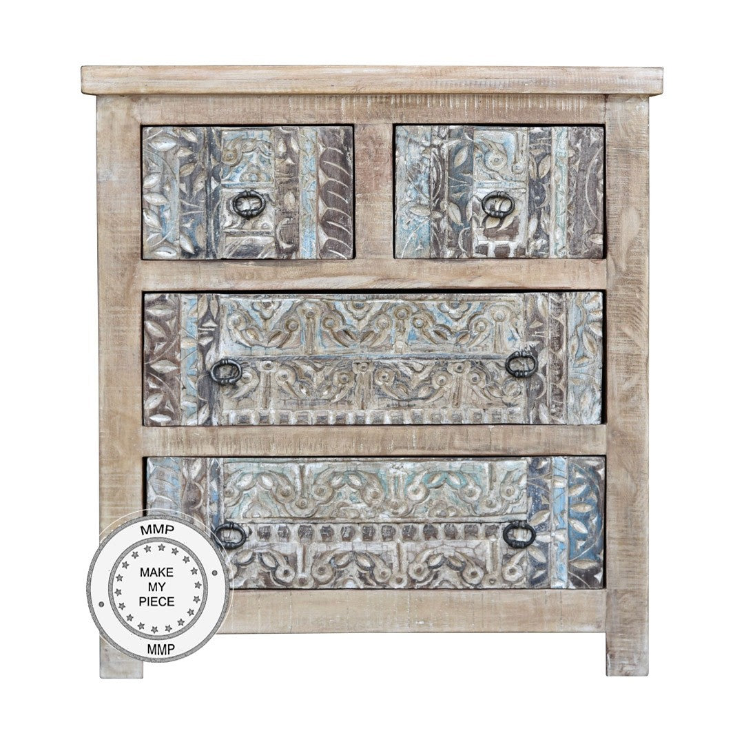 Yennora Indian Hand Carved Solid Wood Chest of Drawers Natural