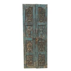 Indian Vintage Antique Hand Carved Teak Wood Door Panel 124