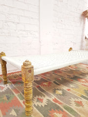 Indian Solid Wood Charpai Khat Manjhi Woven Charpai Daybed Black and White Legs 190x93x60cm