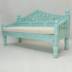 Mughal Garden Hand Carved Balinese Daybed Turquoise S