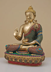 Indian Gautam Buddha Buddhist Buddha In Brass Statue With Inlay Work