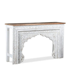 Mehrab Wooden Carved Entryway Console Table White