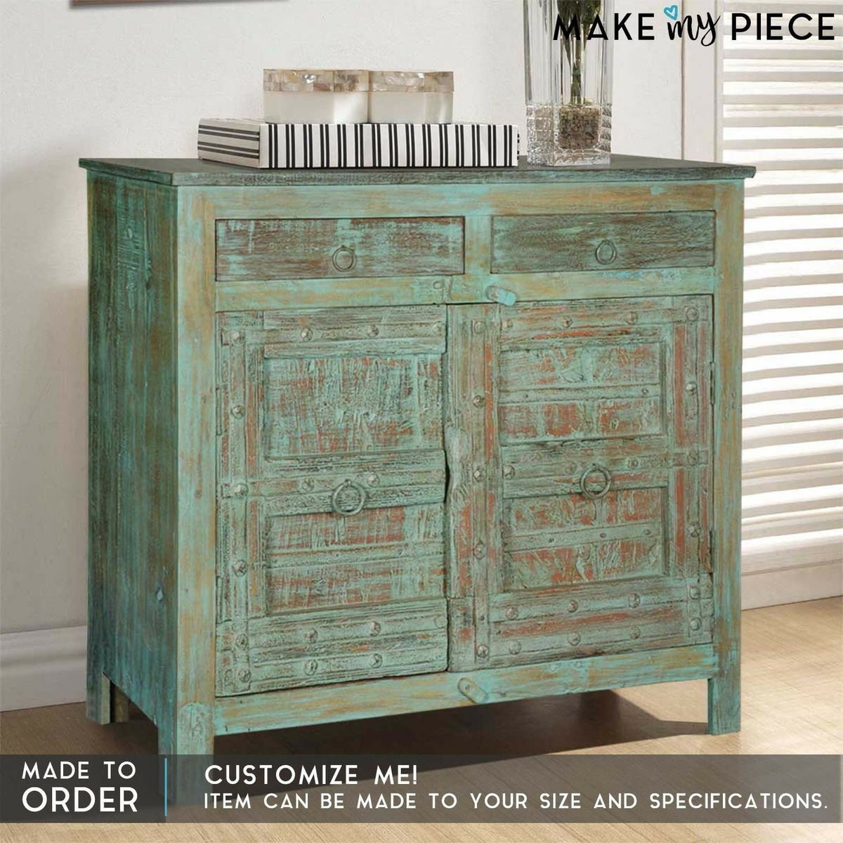 Antique Old Door Solid Wood Sideboard Rustic Green