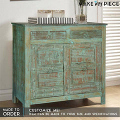 Antique Old Door Solid Wood Sideboard Rustic Green