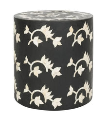 Maaya Bone Inlay Round drum Side Table Black