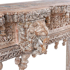 Antique Indian Hand Carved Solid Wood Console Table 08