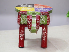 Brush & Timber Handpainted Solid Mango Wood Elephant Side Table in Multicolor