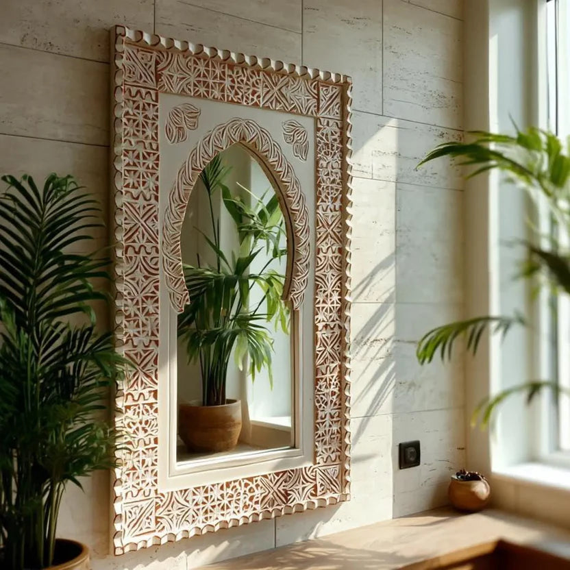 Vintage Arch Hand Carved Wooden Wall Mirror 82