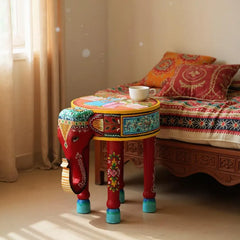 Indian Hand Painted Solid Wood Elephant Side Table 56