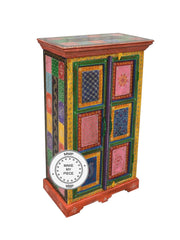 Pandora Hand Painted Indian Solid Wood Colored Small Wardrobe Cabinet Multicolour