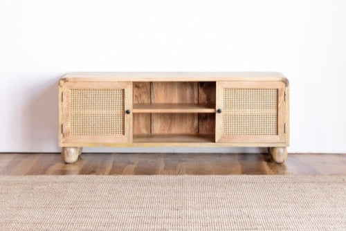 The Gileteen Handmade Solid Mango Wood Rattan Media TV Unit