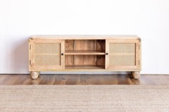 The Gileteen Handmade Solid Mango Wood Rattan Media TV Unit