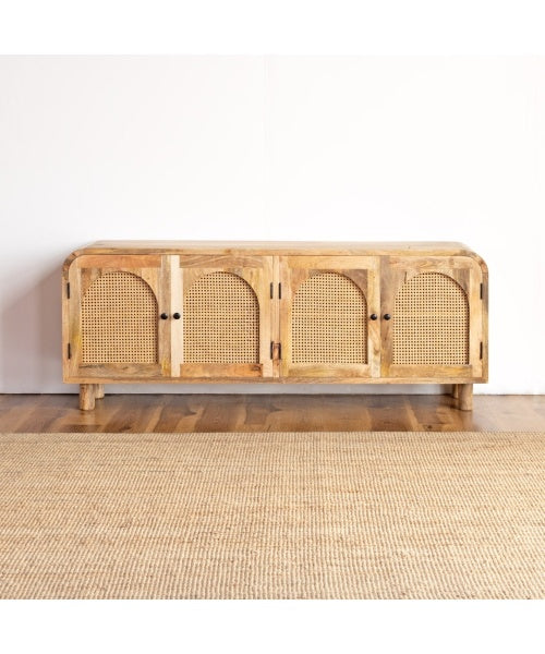 The Gileteen Handmade Solid Mango Wood Rattan Media TV Unit