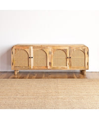 The Gileteen Handmade Solid Mango Wood Rattan Media TV Unit