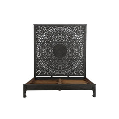 Dynasty Hand Carved Solid Wood Low Profile Standard Bed Black