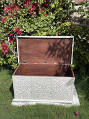 Indian Hand Carved Solid Wood Storage Blanket Box C44