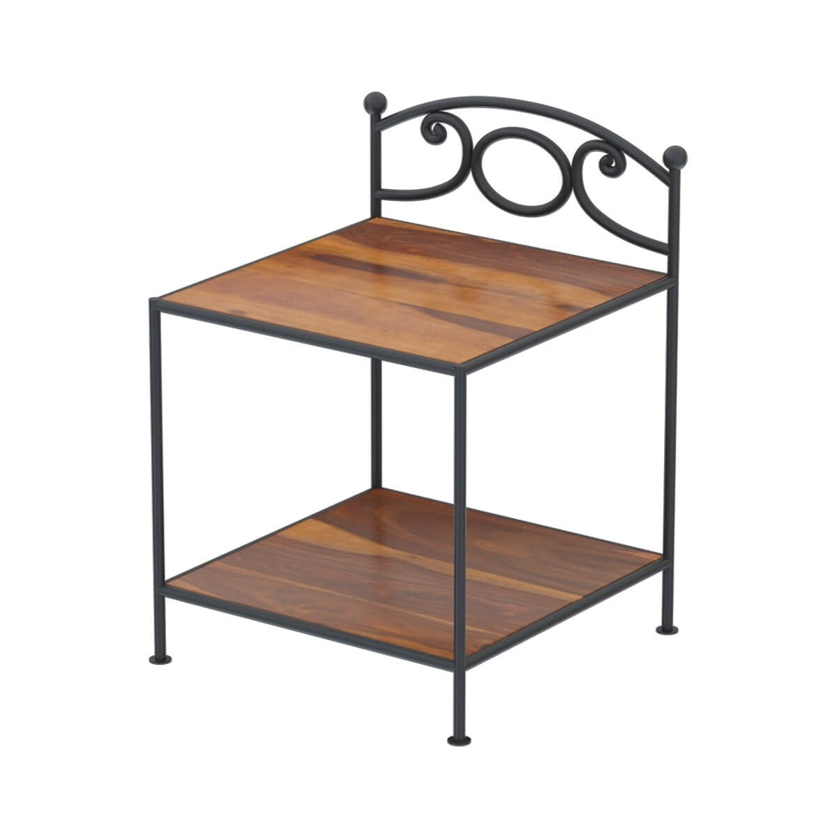 Metal Factory Industrial Iron And Solid Wood 2-Tier Side Table