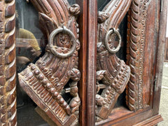 Indian Handmade Carved Wooden Glass Door Sideboard With Tribal Carving