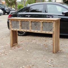 Handmade Carved Reclaimed Old Wood Console Table With Iron Fittings