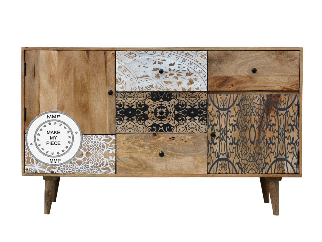 Avalon Indian Solid Wood Printed Long Chest Of Drawers Nat