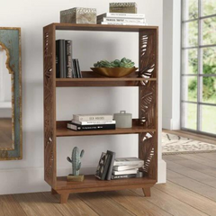 Carved Oasis Hand Carved Mango Wood leaf Carvings Wooden Bookcase Bookshelf