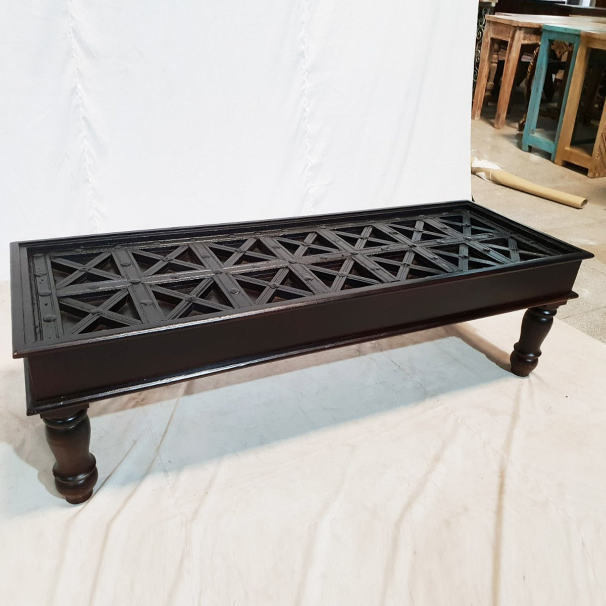 Solid Wood X Design Black Large Rectangle coffee Table 156x54x46cm