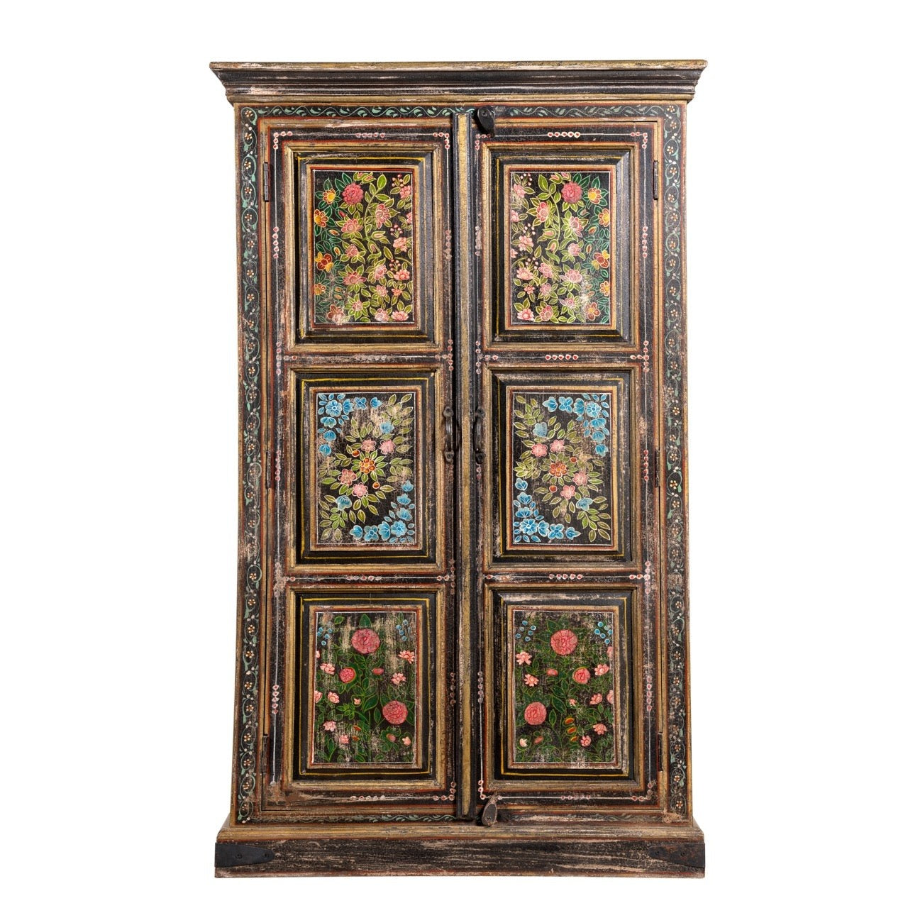 Avani Solid Mango Wood Indian Hand Carved Wardrobe Cabinet Almirah Antique style Pantry Painted V27  -  