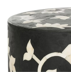 Maaya Bone Inlay Round drum Side Table Black