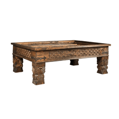 Mughal Hand Painted and Hand Carved Solid Wood Coffee Table C34