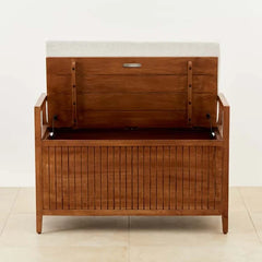 Indian Hand Carved Solid Wood Bench With Storage Blanket Box C37