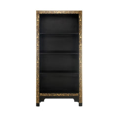 Golden Dragon Oriental Decorated Solid Wood Black Large Bookshelf 80x30x170cm