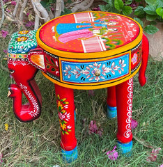 Indian Hand Painted Solid Wood Elephant Side Table 56