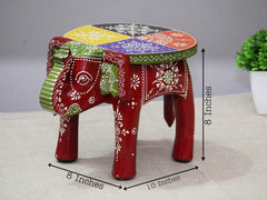 Brush & Timber Handpainted Solid Mango Wood Elephant Side Table in Multicolor