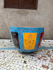 Indian Hand Painted Solid Wood Drum Coffee Table C153