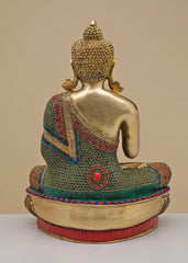 Indian Gautam Buddha Buddhist Buddha In Brass Statue With Inlay Work