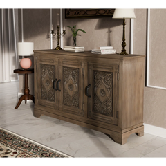 Indian Handmade Solid Wood 3 Door Carved Sideboard