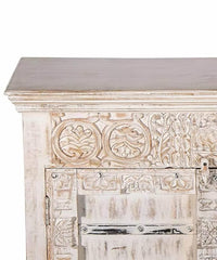 The Gileteen Solid Hard Wood Carved Cabinet White Finish