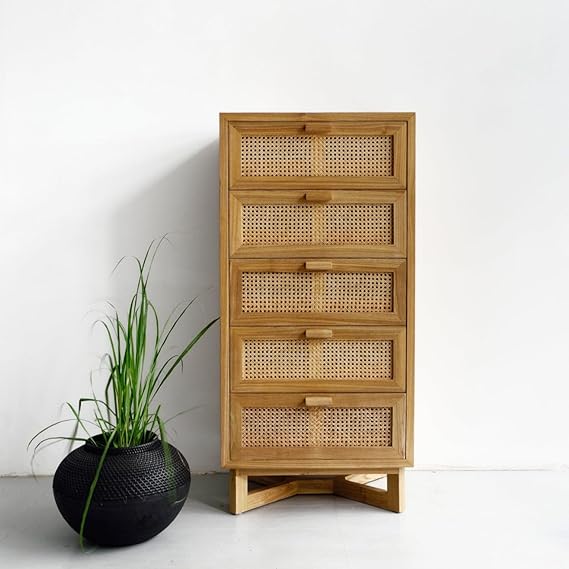 The Gileteen Chest of Drawer (Solid Wood and Cane) Chest of Drawer for Living Room and Kitchen