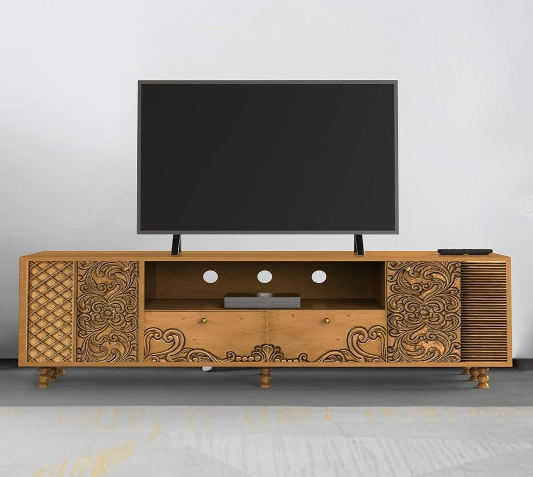 Corsica  Mango Wood Traditional Hand-Carving Console TV Unit Khaki