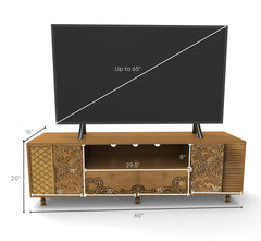 Corsica  Mango Wood Traditional Hand-Carving Console TV Unit Khaki