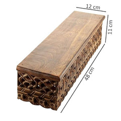 Hand Carved Wood Wall Decor Floating Shelf for Living Room Walnut Color