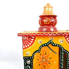 Handpainted Indian Home Decor Mango Wood Small Wall Mounted Home Temple