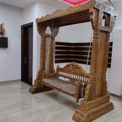 IIndian Furniture Solid Wooden Carving Hanging Swings Jhula for Living Room