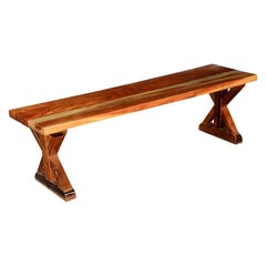 Rustic X Legs Acacia Wood 59" Backless Bench